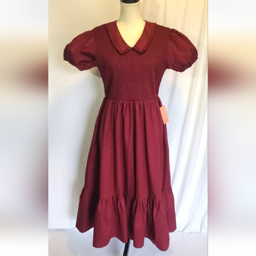 New W/Tags Ivy City Co Wine Red Smocked Addie Dress Large Holiday - Picture 4 of 11